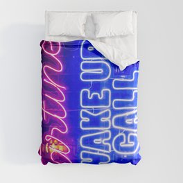 Blue and pink neon sign Tartine wake up call - hotdogs in Lissabon, Portugal Foodcourt - travel photography Duvet Cover