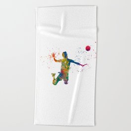 Volleyball player in watercolor Beach Towel