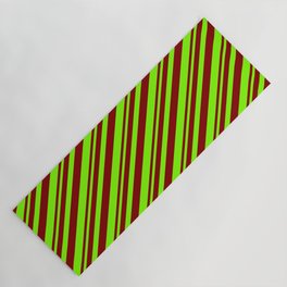 [ Thumbnail: Maroon and Green Colored Striped/Lined Pattern Yoga Mat ]