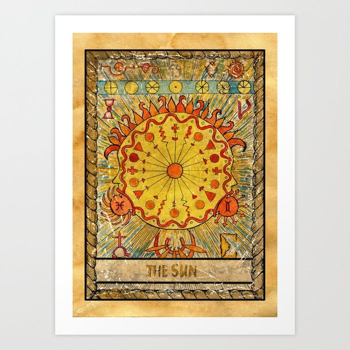The Sun Vintage Tarot Card Art Print