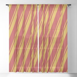 [ Thumbnail: Goldenrod & Red Colored Lined Pattern Sheer Curtain ]