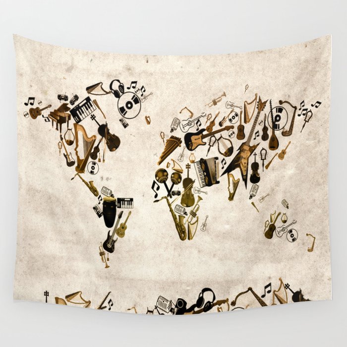 world map music Wall Tapestry