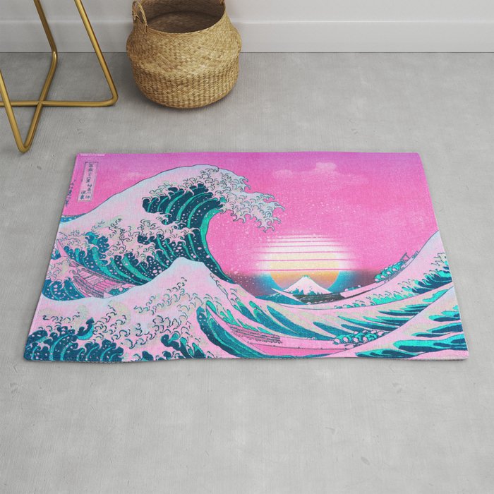 Vaporwave Aesthetic Great Wave Off Kanagawa Sunset Rug By Coitocg Society6