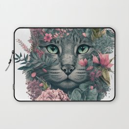 Feline Florals: A Whimsical Cat with Flowers Design Laptop Sleeve
