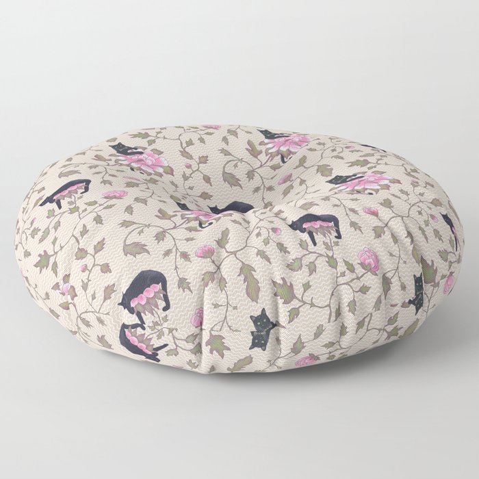 Cats and flowers on beige background Floor Pillow