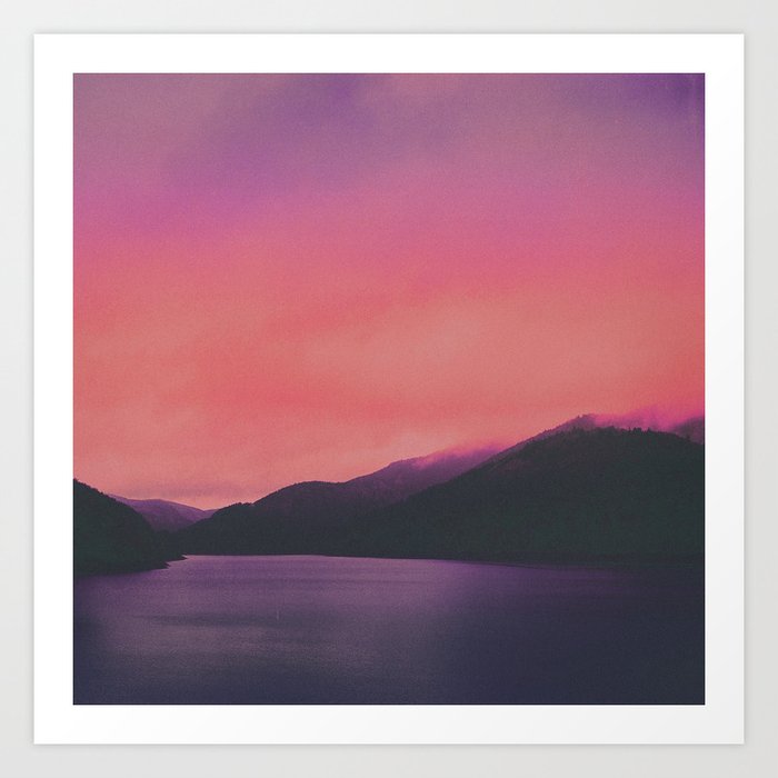 The Waters And The Wild // Cyberpunk Vintage Mood Wilderness Mountain Lake With Cascadia Trees Covered In Magic Fog Season Art Print