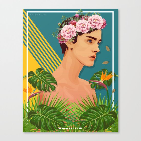 BOY OVER FLOWERS Canvas Print