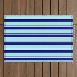 [ Thumbnail: Turquoise & Dark Blue Colored Stripes/Lines Pattern Outdoor Rug ]