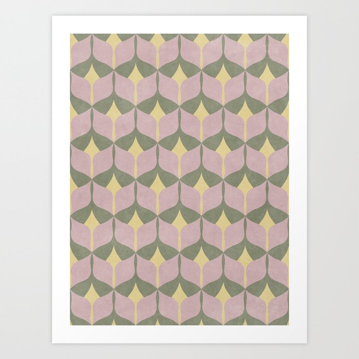 Geometric Pattern Pink Yellow Green Art Print