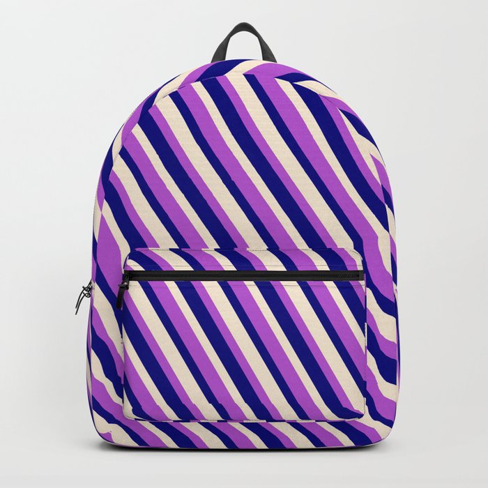 Orchid, Blue & Beige Colored Striped Pattern Backpack
