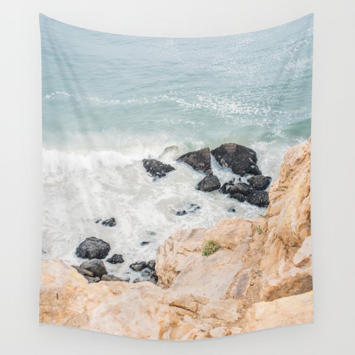 Malibu Coast - Rocks and Cliff at the Pacific Ocean - Waves Nature Photo Wall Tapestry