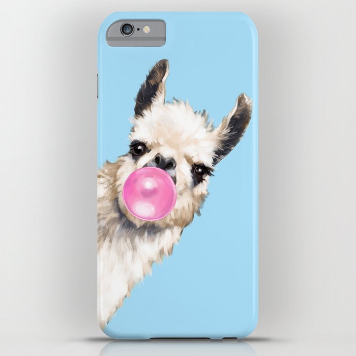 bubble gum sneaky llama in blue iphone case