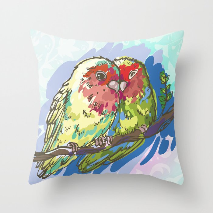 Expressive Parrots Lovebirds Throw Pillow