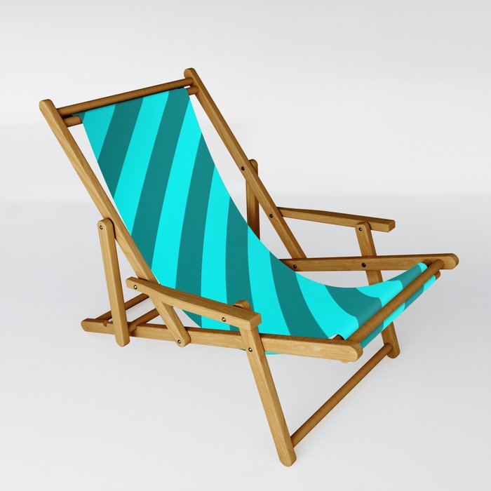 Aqua & Dark Cyan Colored Stripes Pattern Sling Chair