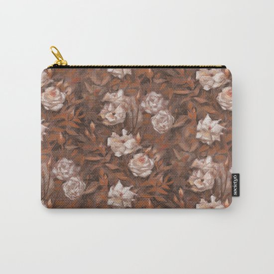 "White roses" hand drawn vintage floral pattern in earth colors Carry-All Pouch