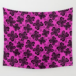 Charming Butterflies in Black on Pink Wall Tapestry