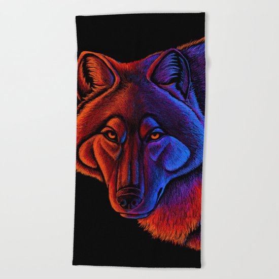 Fire Wolf Beach Towel