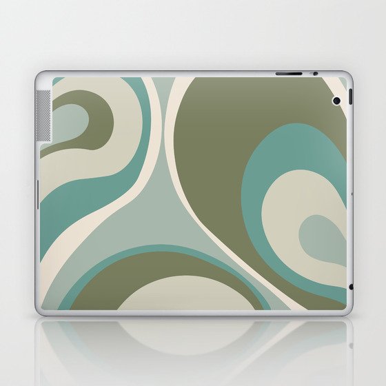 Retro Psychedelic Abstract Design in Olive and Light Green, Teal and Cream Laptop & iPad Skin