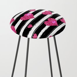 Black Stripes and Pink Hearts | Glitter Chic Pattern 09 Counter Stool