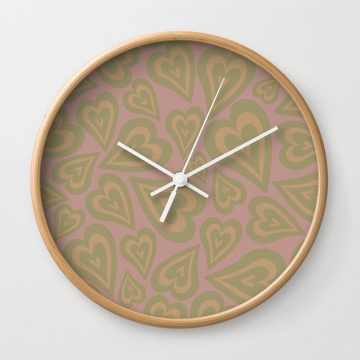 Retro Swirl Love - Green Yellow Pink Wall Clock