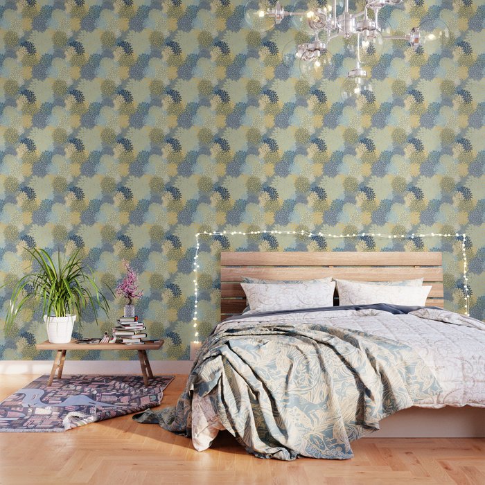 Floral Print Yellow Gray Blue Teal Wallpaper By Meganmorrisart