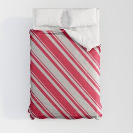 [ Thumbnail: Light Grey and Crimson Colored Lines/Stripes Pattern Comforter ]