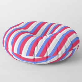 [ Thumbnail: Colorful Dark Gray, Lavender, Light Grey, Royal Blue, and Crimson Colored Stripes/Lines Pattern Floor Pillow ]
