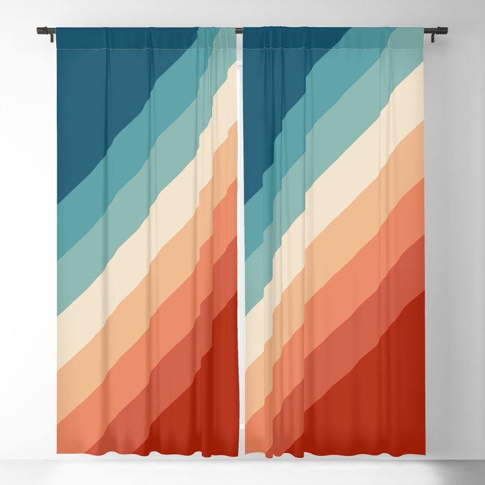 Red, orange and blue retro diagonal stripes Blackout Curtain