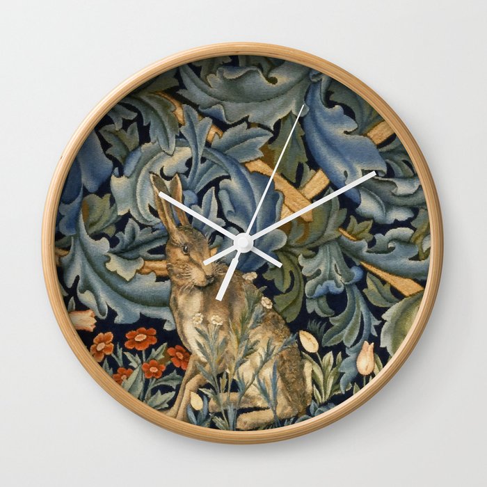 William Morris Forest Rabbit Floral Art Nouveau  Wall Clock