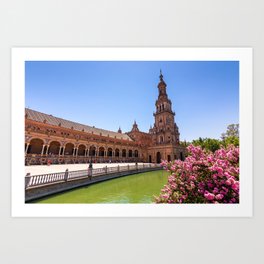 Plaza de España in Seville, Spain Art Print | Spain, Architecture, Flowers, Baroque, Travel, Plaza, Digital, Tower, Famous, Plazadeespana 