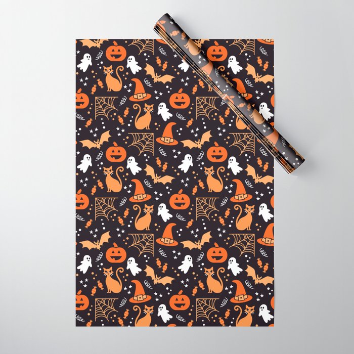 Halloween party illustrations orange, black Wrapping Paper by Dana Du  Design