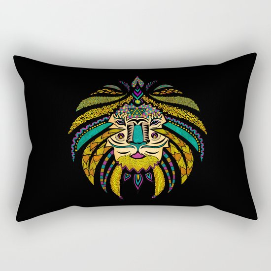Tribal Lion on Black Rectangular Pillow
