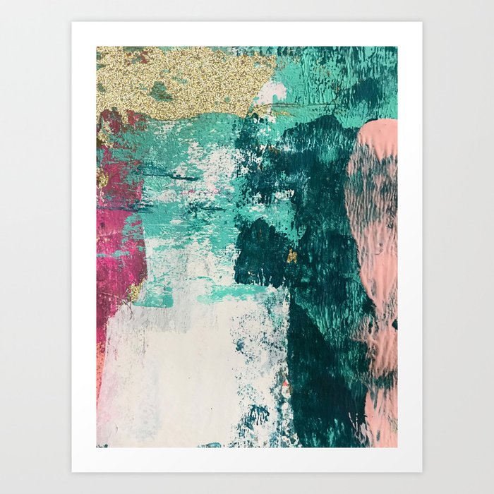 Curious 4 A Vibrant Minimal Abstract Mixed Media Piece In Teal