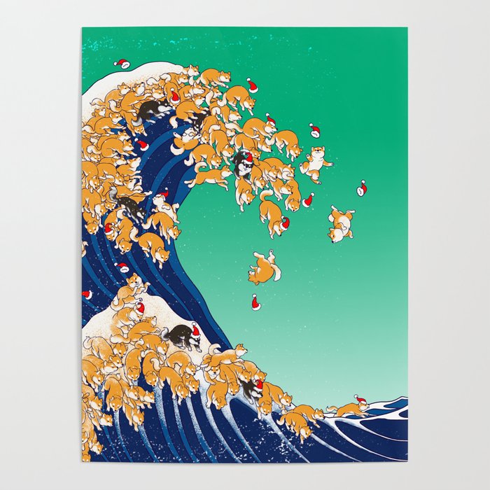 Christmas Shiba Inu The Great Wave Poster