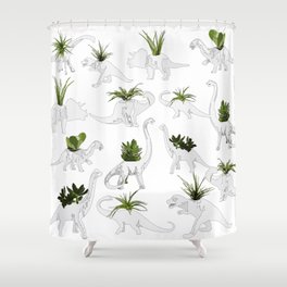 Dino and Cacti on White Shower Curtain