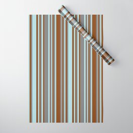 [ Thumbnail: Brown, Powder Blue & Grey Colored Stripes/Lines Pattern Wrapping Paper ]