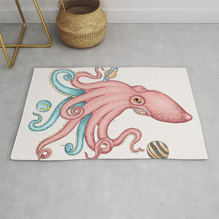 Octopus Kraken Octoverse Cosmic Dancer Ink Art Rug