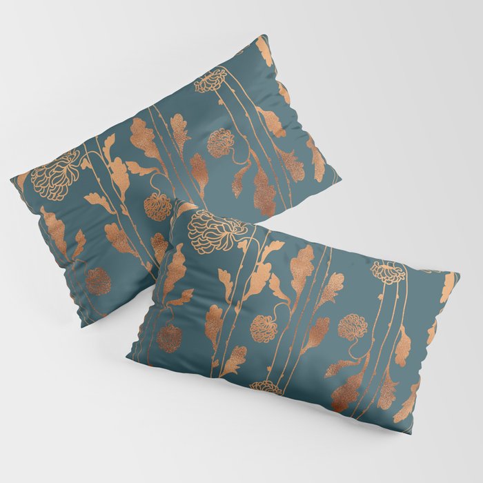 Art Deco Copper Flowers  Pillow Sham