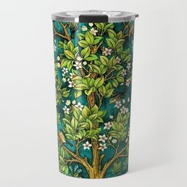 William Morris Tree of Life Emerald Twilight floral textile 19th century pattern print for drapes, curtains, pillows, duvets, comforters, and home and wall decor Travel Mug