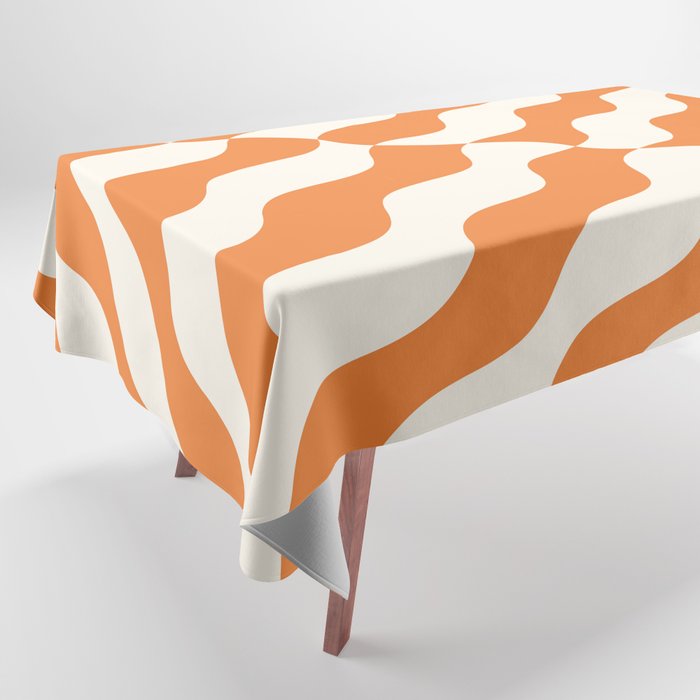 Retro Wavy Abstract Swirl Pattern in Orange Tablecloth