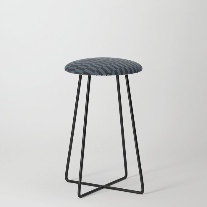 Lanky Checkers | Iron + Blue Counter Stool