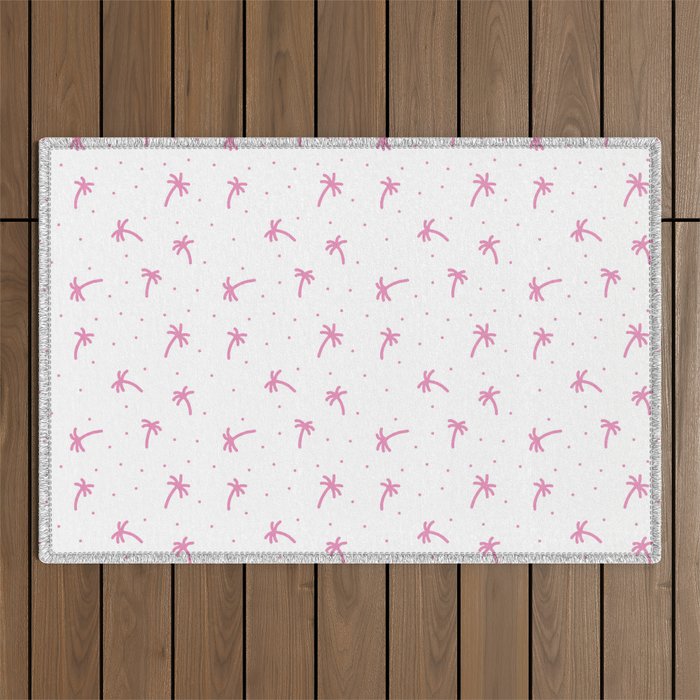 Hot Pink Doodle Palm Tree Pattern Outdoor Rug