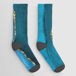 Abstract  Iceblue  And Gold Emerald Marble Landscape  Socks