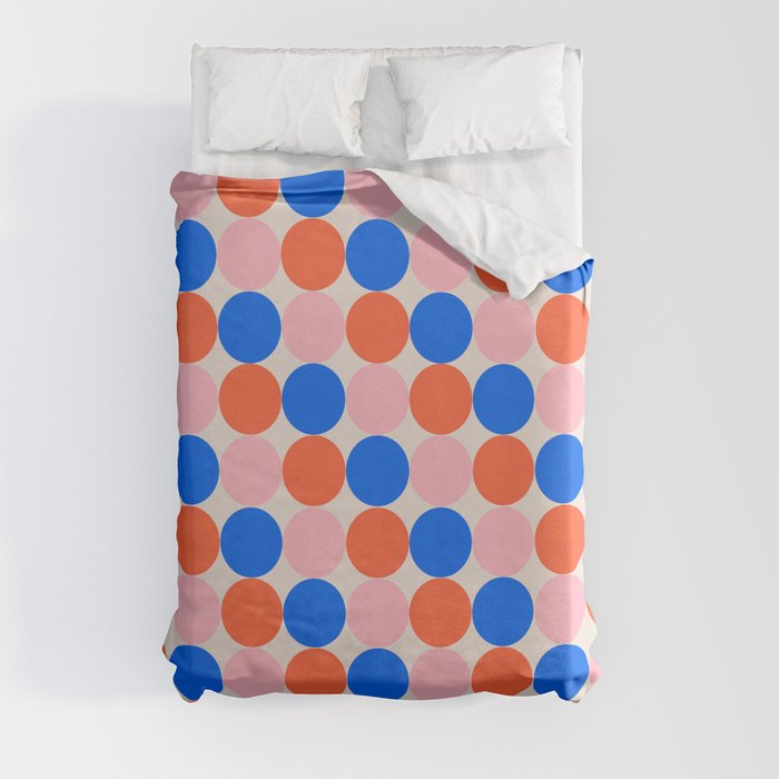 Dotty Stripes Diagonal Pattern in Royal Blue, Orange, and Pink Duvet Cover