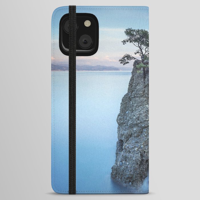 Pine tree on the rock. Long exposure. Portofino, Italy iPhone Wallet Case