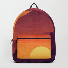 Sunset In The Misty Mountains Backpack | Sunset, Dreamy, Sky, Painting, Warm, Sun, Woodgrain, Texture, Trees, Wood 