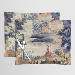 Antique 18th Century French Aubusson Pastoral River Tapestry Placemat