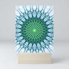 White , green and blue mandala Mini Art Print