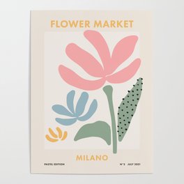 Flower Market Italy Milano, Retro Pastel Floral Print Poster