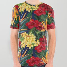 Tropical Paradise Hawaiian Floral Illustration All Over Graphic Tee
